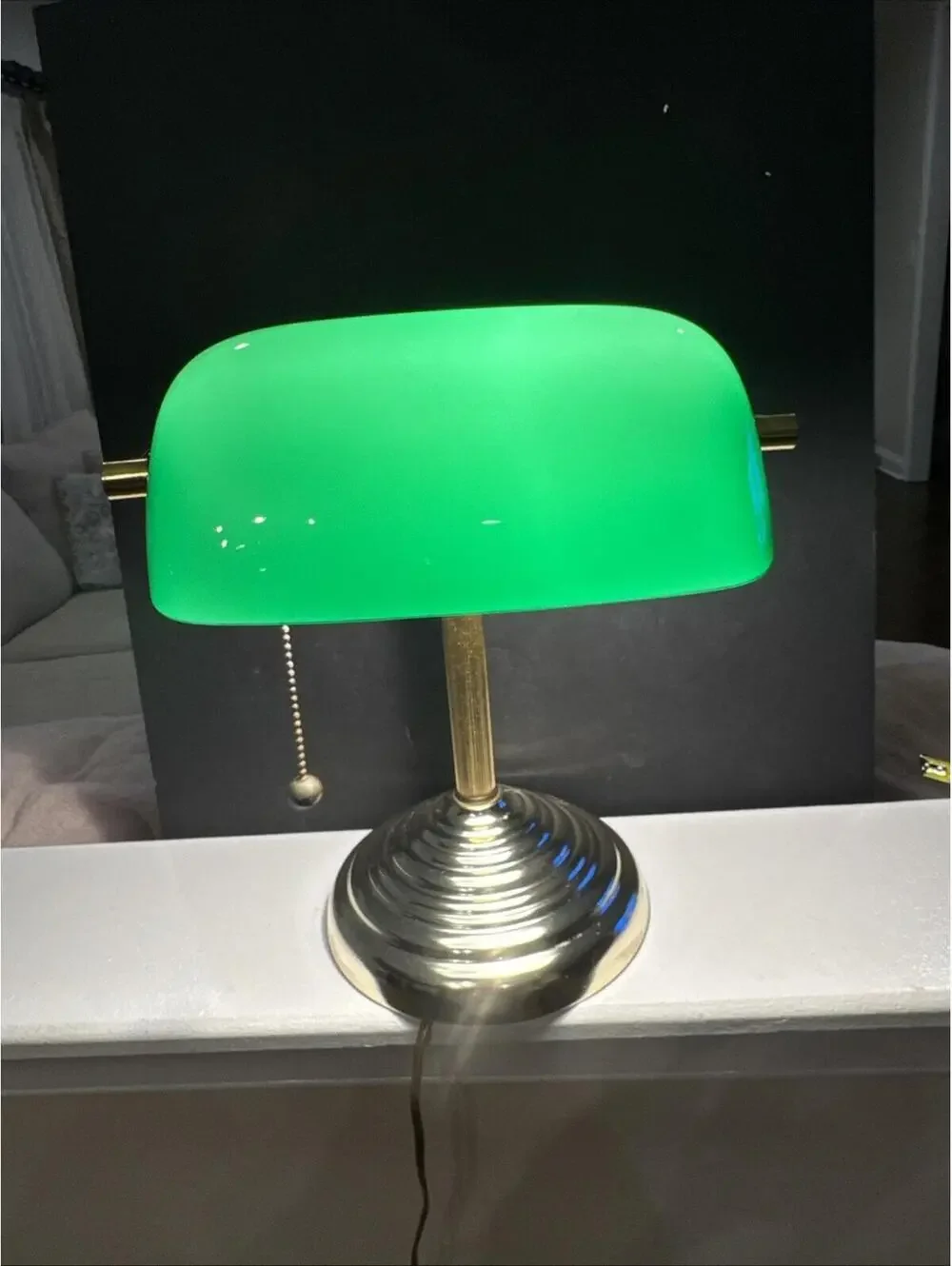 Vintage Bankers/Library/ Underwriters Desk Lamp Emerald Shade Pull Chain 13.5” H